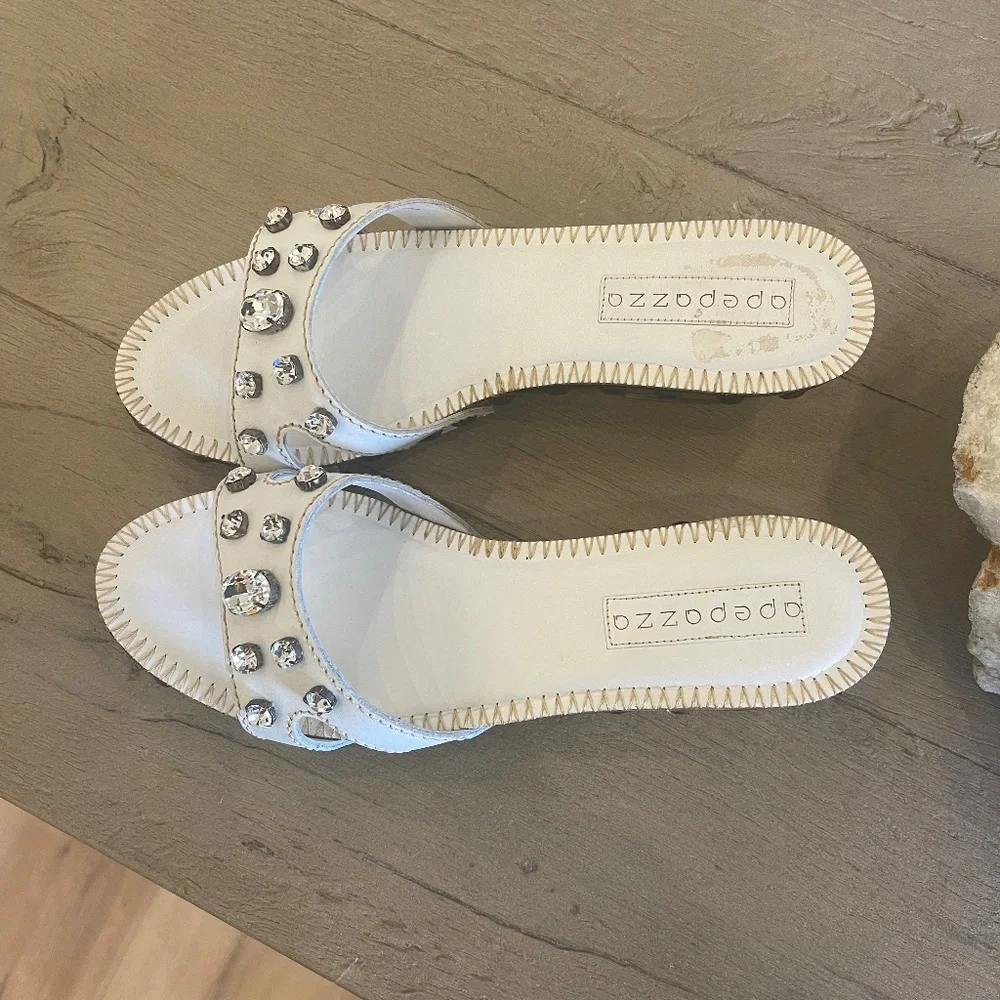 Beautiful Apepazza Embellished Sandals White Rhinestone Studs Made in Italy - Picture 4 of 8